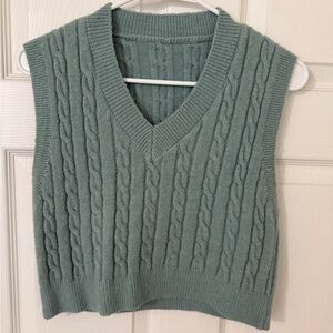 Cable Knit V-Neck Sweater Vest - Green